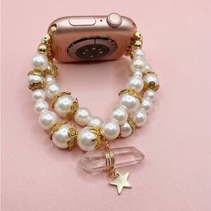 Elegant Pearl and Gold Charm Watch band